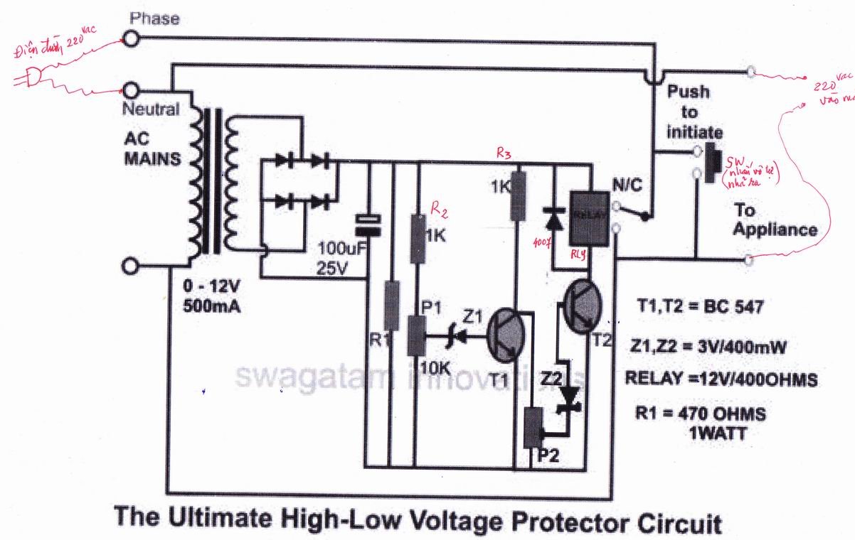 Bảo vệ áp 220vac bị vọt cao hoặc tụt thấp