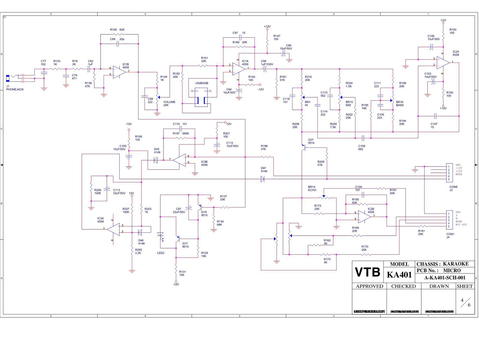 Mạch micro máy ampli karaoke VTB KA 401