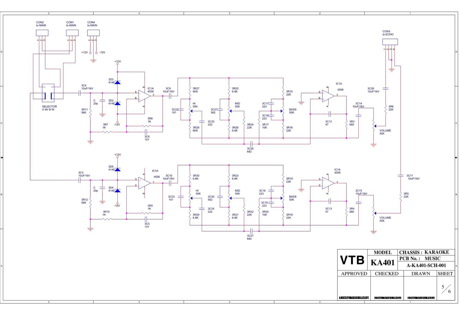 Mạch music máy ampli karaoke VTB KA 401