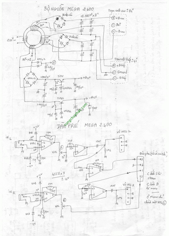 Bộ nguồn, dàn pre, mạch công suất, switch Mega 2400