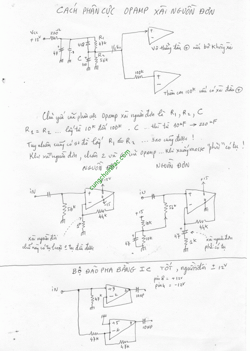 Cách phân cực opamp xài nguồn đơn